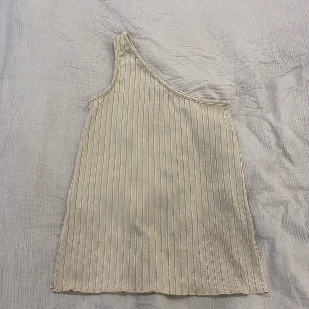 Club Monaco - One Shoulder Rib Top - Cream - Size XS
